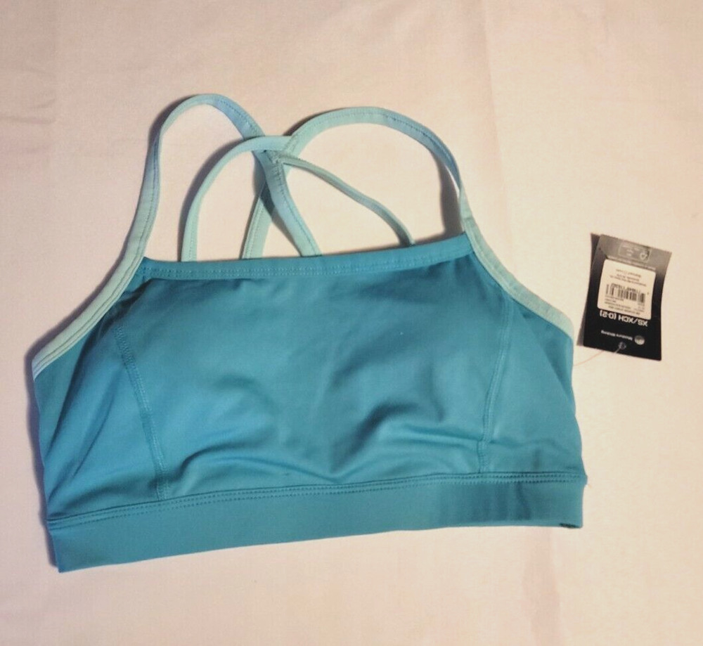 ATHLETIC WORKS Strappy Removable Cups Sports Bra Aquacade Blue XS (0-2)